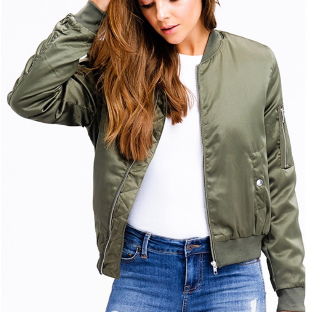 Military Green Cropped Bomber Jacket